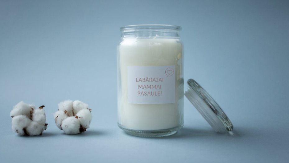 Homemade candle with personalised label